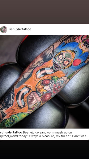 Explore galaxy tattoo ideas black and white, creative tattoo ideas in Savannah, available at Tramp Art Studios