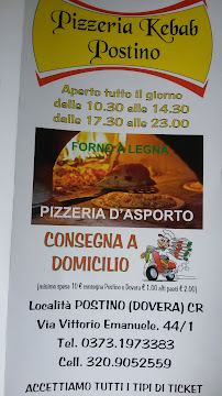 Menu du Pizzeria Kebab Postino à Dovera