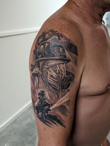 Explore shoulder cover up tattoo ideas, creative tattoo ideas in Fort Gratiot, available at Sarenity Tattoo & Body Piercing