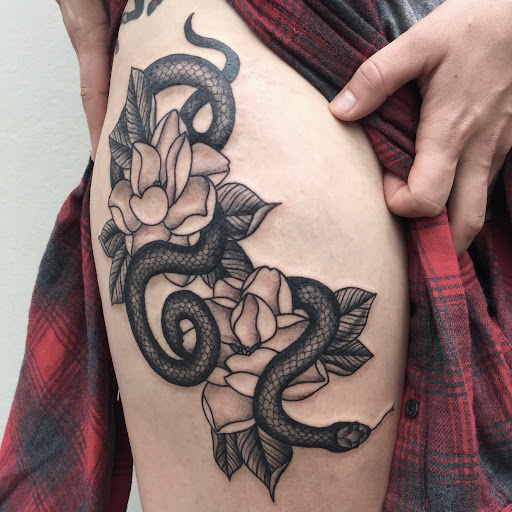 Explore geometric sleeve tattoo ideas, creative tattoo ideas in Fresno, available at Widows Walk Tattoo