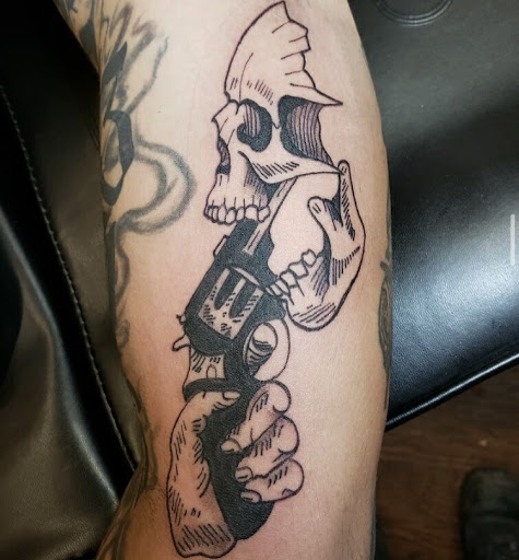 Explore military sleeve tattoo ideas, creative tattoo ideas in Alamosa, available at The Shop Tattoo & Comics