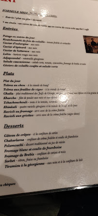 Menu / carte de Pirosmani à Paris