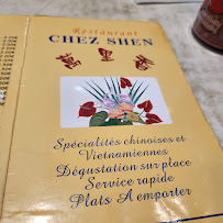 Restaurant chinois Chez Shen à Paris (le menu)