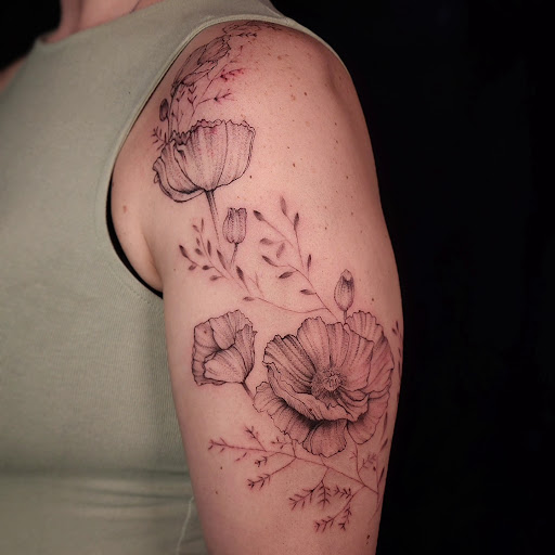 Explore mens color sleeve tattoo ideas, creative tattoo ideas in Minocqua, available at Whisky Rose Tattoo Parlor