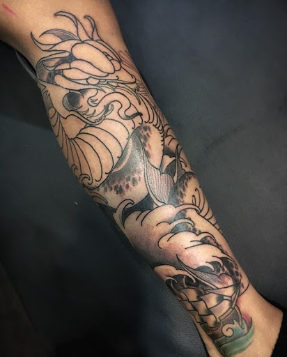 Explore dog portrait tattoo ideas, creative tattoo ideas in San Diego, available at Sideshow Tattoo and Piercing