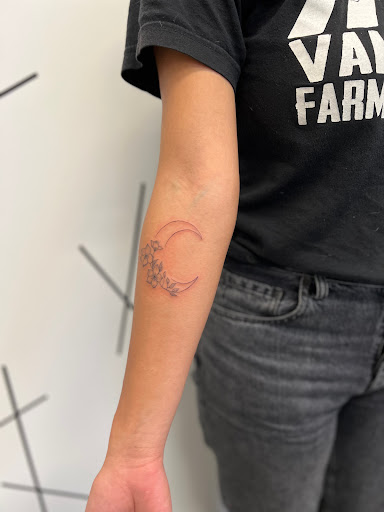 Explore flower tattoo sleeve ideas, creative tattoo ideas in Portland, available at Fine Lines by Rachel