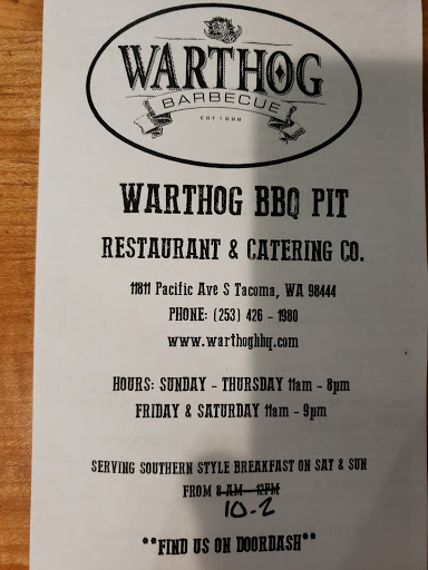 Barbecue Restaurant «Warthog BBQ Pit», reviews and photos, 11811 Pacific Ave S, Tacoma, WA 98444, USA