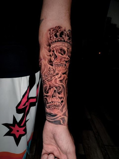 Explore skulls tattoo ideas, creative tattoo ideas in Wichita Falls, available at Firme Copias Tattoo shop