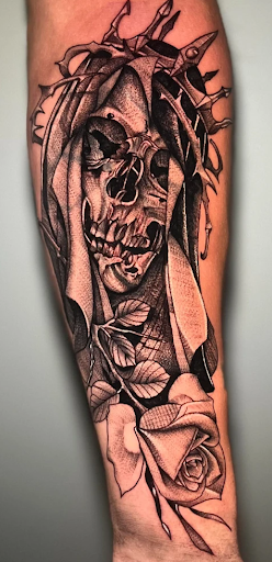 Explore simple goth tattoo ideas, creative tattoo ideas in Columbia, available at Black Widow Tattoo