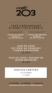 Menu / carte de Café 203 à Lyon