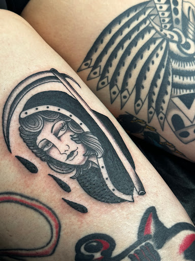 Explore motorcycle tattoo ideas, creative tattoo ideas in San Marcos, available at Lonely Hearts Club TX