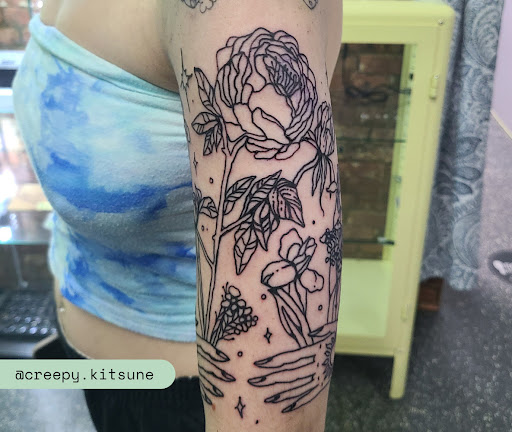 Explore umbrella tattoo ideas, creative tattoo ideas in Brooklyn, available at Cake Is a Lie Tattoo Parlor