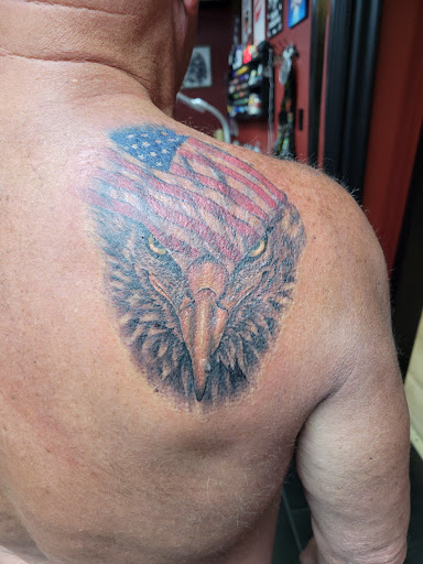 Explore gas mask tattoo ideas, creative tattoo ideas in Clarksville, available at All American Tattoo Co