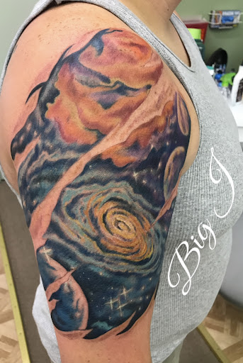 Explore arm blackout tattoo ideas, creative tattoo ideas in Watervliet, available at Vivid Arts