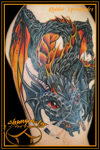 Explore mountain sleeve tattoo ideas, creative tattoo ideas in Newburgh, available at Shangri-Las Tattoo Emporium