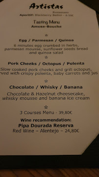 Restaurante dos Artistas à Lagos menu