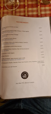 Hôtel Restaurant Au Fief du Château à Orschwiller menu