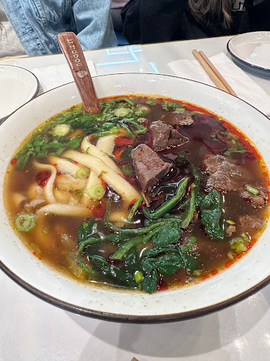 Spicy beef knife cut noodle soup