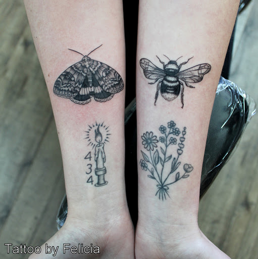 Explore vintage halloween tattoo ideas, creative tattoo ideas in Fort Myers, available at Tiger Lotus Tattoo and Piercing