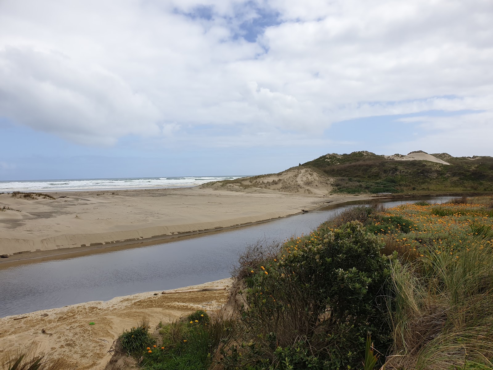 Foto av Omamari Beach omgiven av berg