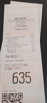 Menu / carte de Burger King à Venice