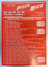 Carte du Pizza Nico à Vauvert