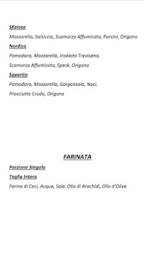 Menu / carte de Vecchio Forno Garibaldi à Turin