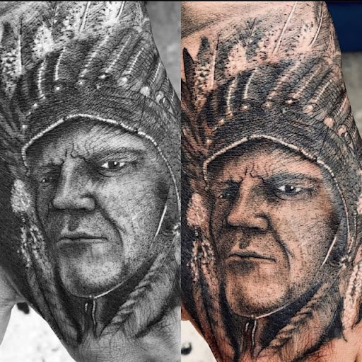 Explore broncos tattoo ideas, creative tattoo ideas in Brandon, available at Pinup Tattoo Studio