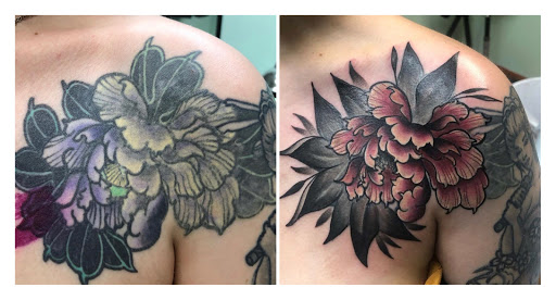 Explore chest to sleeve tattoo ideas, creative tattoo ideas in Kenosha, available at Kenosha Tattoo Company