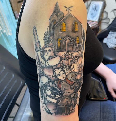 Explore mens leg tattoo ideas, creative tattoo ideas in Mckinney, available at Borrowed Time Fine Art Gallery Tattoo Shop