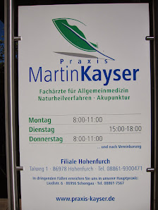 Praxis Martin Kayser -Filiale Hohenfurch- Allgemeinärzte Akupunktur Naturheilverfahren Talweg 1, 86978 Hohenfurch, Deutschland