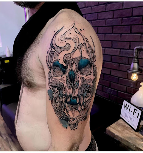 Explore world traveler tattoo ideas, creative tattoo ideas in Charlotte, available at Canvas Tattoo & Art Gallery