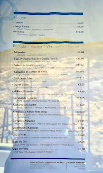 Menu / carte de Rei das praias à Ferragudo