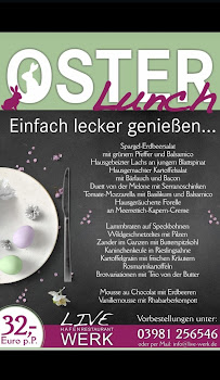 Carte du LIVE WERK Das HafenRestaurant à Neustrelitz