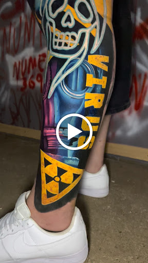 Explore man leg tattoo ideas, creative tattoo ideas in Corona, available at Crop Circles Tattoo Studio