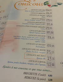 Restaurant servant du couscous Chez Bébert à Paris (le menu)