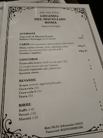 Menu / carte de La Locanda del Macellaio à Rome