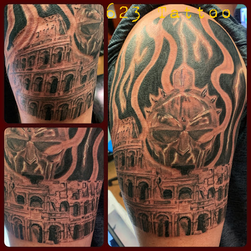 Explore bald head tattoo ideas, creative tattoo ideas in Watertown, available at 623 Tattoo