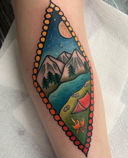 Explore sun tattoo ideas for females, creative tattoo ideas in Hailey, available at Mountain Rose Tattoo Studio