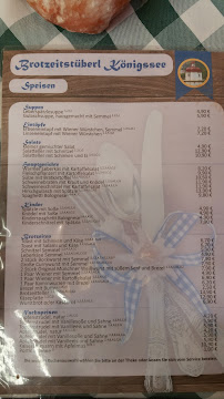 Restaurant allemand Brotzeitstüberl à Schönau am Königssee (le menu)