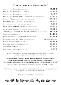 Menu du Chez Léon Huîtres et Coquillages Livraison Plateaux/Vente à emporter à Lyon
