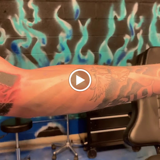 Explore boxer dog tattoo ideas, creative tattoo ideas in Little Rock, available at Blu Flame Ink