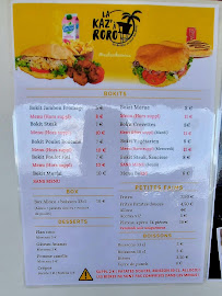 Menu du LA KAZ'À RORO à Saran