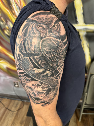 Explore st christopher tattoo ideas, creative tattoo ideas in Clarksville, available at Dark Raine Tattoo