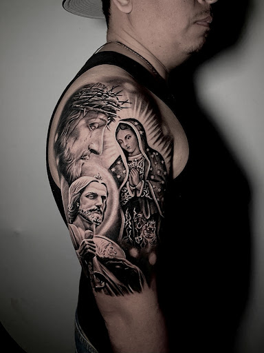 Explore color tattoo sleeve ideas, creative tattoo ideas in Corona, available at Crop Circles Tattoo Studio