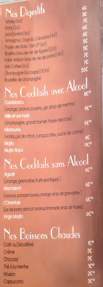 Le Casablanca du Mas Balande à Perpignan menu