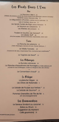Restaurant français Restaurant Les Pieds dans l'Eau à La Flotte (le menu)