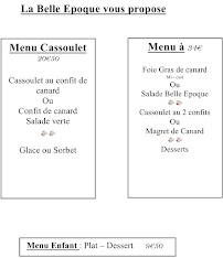 Restaurant français Restaurant La Belle Époque Castelnaudary à Castelnaudary (le menu)