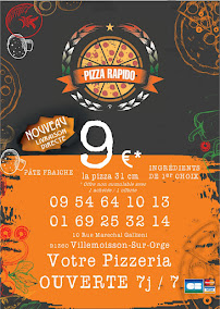 Menu / carte de Pizza Rapido villemoisson sur orge à Villemoisson-sur-Orge