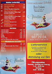 Menu du Imbiss Aladin Pizzeria à Wrestedt